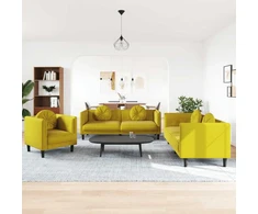 Sofa Sofos komplektas su pagalvėmis, 3 dalių, geltonas, aksomas