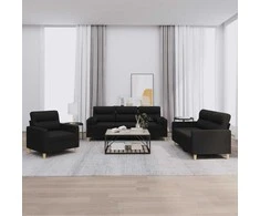 Sofa Sofos komplektas su pagalvėmis, 3 dalių, juodas, audinys