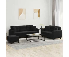 Sofa Sofos komplektas su pagalvėmis, 3 dalių, juodas, audinys
