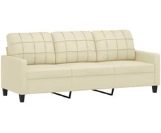 Sofa Sofos komplektas su pagalvėmis, 3 dalių, kreminis, dirbtinė oda