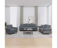 Sofa Sofos komplektas su pagalvėmis, 3 dalių, pilkas, aksomas
