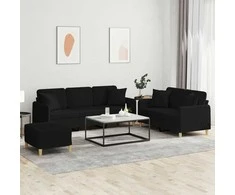 Sofa Sofos komplektas su pagalvėmis, 3 dalių, juodas, audinys