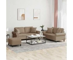 Sofa Sofos komplektas su pagalvėmis, 3 dalių, kapučino, dirbtinė oda