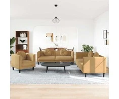Sofa Sofos komplektas su pagalvėmis, 3 dalių, rudas, aksomas