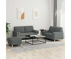 Sofa Sofos komplektas su pagalvėmis, 3 dalių, pilkas, audinys