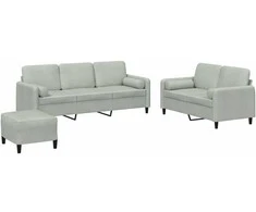 Sofa Sofos komplektas su pagalvėmis, 3 dalių, pilkas, aksomas