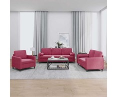 Sofa Sofos komplektas su pagalvėmis, 3 dalių, vyno, aksomas