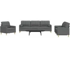 Sofa Sofos komplektas su pagalvėmis, 3 dalių, pilkas, audinys