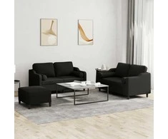 Sofa Sofos komplektas su pagalvėmis, 3 dalių, juodas, audinys