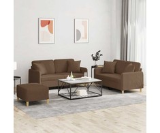 Sofa Sofos komplektas su pagalvėmis, 3 dalių, rudas, audinys