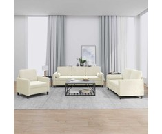 Sofa Sofos komplektas su pagalvėmis, 3 dalių, kreminis, aksomas