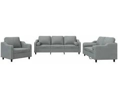 Sofa Sofos komplektas su pagalvėmis, 3 dalių, pilkas, audinys