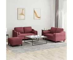 Sofa Sofos komplektas su pagalvėmis, 3 dalių, vyno, audinys