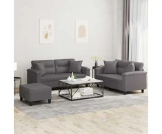 Sofa Sofos komplektas su pagalvėmis, 3 dalių, pilkas, dirbtinė oda