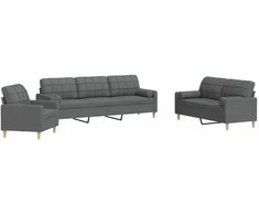 Sofa Sofos komplektas su pagalvėmis, 3 dalių, pilkas, audinys