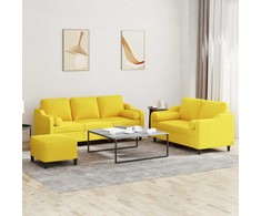 Sofa Sofos komplektas su pagalvėmis, 3 dalių, geltonas, audinys
