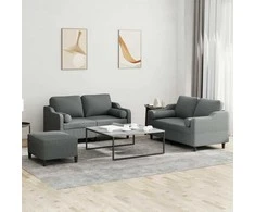 Sofa Sofos komplektas su pagalvėmis, 3 dalių, pilkas, audinys