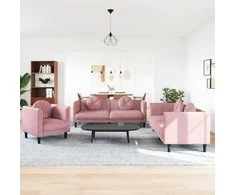 Sofa Sofos komplektas su pagalvėmis, 3 dalių, rožinis, aksomas