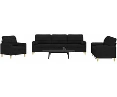 Sofa Sofos komplektas su pagalvėmis, 3 dalių, juodas, audinys