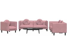 Sofa Sofos komplektas su pagalvėmis, 3 dalių, rožinis, aksomas