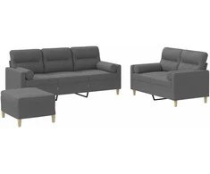 Sofa Sofos komplektas su pagalvėmis, 3 dalių, pilkas, audinys