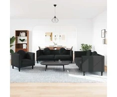 Sofa Sofos komplektas su pagalvėmis, 3 dalių, juodas, aksomas