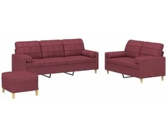 Sofa Sofos komplektas su pagalvėmis, 3 dalių, vyno, audinys