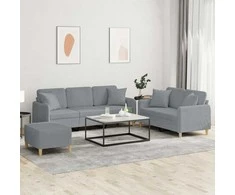 Sofa Sofos komplektas su pagalvėmis, 3 dalių, pilkas, audinys