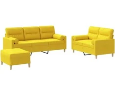 Sofa Sofos komplektas su pagalvėmis, 3 dalių, geltonas, audinys