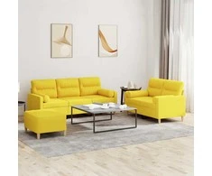 Sofa Sofos komplektas su pagalvėmis, 3 dalių, geltonas, audinys