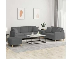 Sofa Sofos komplektas su pagalvėmis, 3 dalių, pilkas, audinys