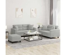 Sofa Sofos komplektas su pagalvėmis, 3 dalių, pilkas, audinys