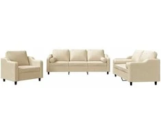 Sofa Sofos komplektas su pagalvėmis, 3 dalių, kreminis, audinys