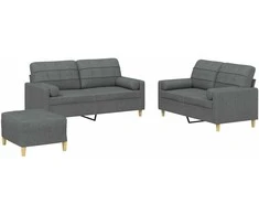Sofa Sofos komplektas su pagalvėmis, 3 dalių, pilkas, audinys