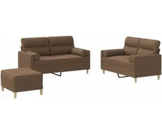 Sofa Sofos komplektas su pagalvėmis, 3 dalių, rudas, audinys
