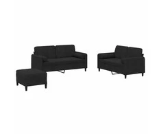 Sofa Sofos komplektas su pagalvėmis, 3 dalių, juodas, aksomas