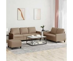 Sofa Sofos komplektas su pagalvėmis, 3 dalių, kapučino, dirbtinė oda