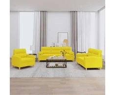 Sofa Sofos komplektas su pagalvėmis, 3 dalių, geltonas, audinys