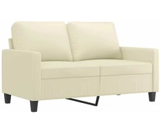 Sofa Sofos komplektas su pagalvėmis, 3 dalių, kreminis, dirbtinė oda