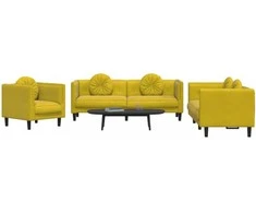 Sofa Sofos komplektas su pagalvėmis, 3 dalių, geltonas, aksomas