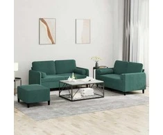 Sofa Sofos komplektas su pagalvėmis, 3 dalių, žalias, aksomas