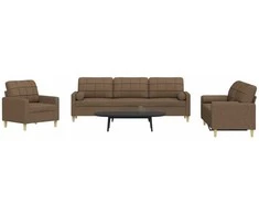 Sofa Sofos komplektas su pagalvėmis, 3 dalių, rudas, audinys