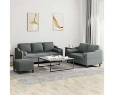 Sofa Sofos komplektas su pagalvėmis, 3 dalių, pilkas, audinys
