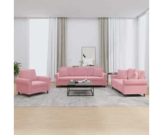 Sofa Sofos komplektas su pagalvėmis, 3 dalių, rožinis, aksomas