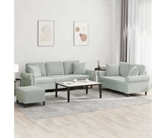 Sofa Sofos komplektas su pagalvėmis, 3 dalių, pilkas, aksomas