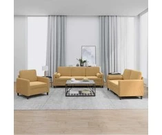 Sofa Sofos komplektas su pagalvėmis, 3 dalių, rudas, aksomas