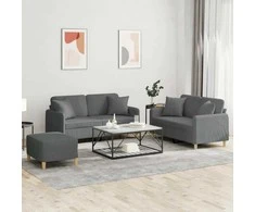 Sofa Sofos komplektas su pagalvėmis, 3 dalių, pilkas, audinys