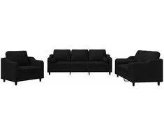 Sofa Sofos komplektas su pagalvėmis, 3 dalių, juodas, audinys