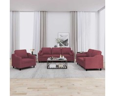 Sofa Sofos komplektas su pagalvėmis, 3 dalių, vyno, audinys