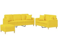 Sofa Sofos komplektas su pagalvėmis, 3 dalių, geltonas, audinys